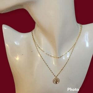 Lara ROES Dainty Sterling Silver Tree of Life Pendant Layered Necklace